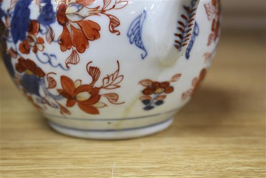 Three Chinese blue and white mugs, Qianlong period and a Chinese Imari teapot and cover, early 18th century tallest 15cm